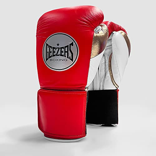 Geezers Halo Training/Sparring Boxing Gloves - Hook & Loop (RED/WHITE/GOLD, 16OZ)