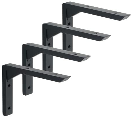 Mooche 4PCS Heavy Duty Shelf Brackets 6 inch, Black Wall Brackets for Shelves, Stainless Steel Triangle Shelf Support with Screws for Living Room Bedroom Garage