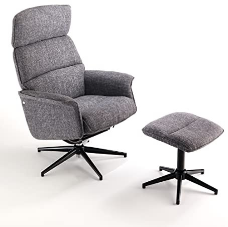 Oresteluchetta Drehbarer Komfort-Sessel mit Sitzhocker NORY, Baumwolle, Grau, H.106/112 x B.75 x T.70/115