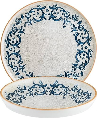 Bonna 6x Speiseteller Essteller flacher Teller rund Tafelgeschirr Tafelservice Porzellan Weiß Blau Braun Viento Hygge 28 cm mediterran