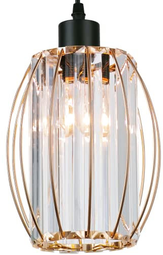 GIGGI Small Gold Crystal Light Shade 16cm x 20cm, Cylinder Shape with Oval Rings, Lampshades for Ceiling Lights, Lamp Shades for Bedroom, Living Room, Kitchen, Hallway