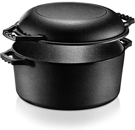 NutriChef Multi Cooker de Hierro Fundido, Horno Holandés Doble Antiadherente, Olla para Asar, Cazuela