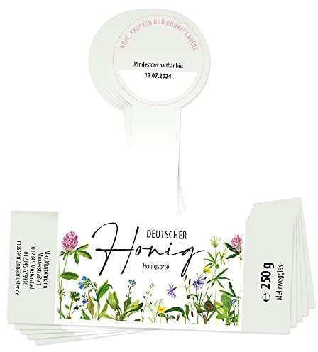 Apoidea – Honig Etiketten 250 g mit Gewährverschluss selbstklebend & personalisierbar - 25 Stück/Etiketten Honiggläser/Honig Aufkleber für selbstgemachten Honig/Honigetiketten für Honiggläser