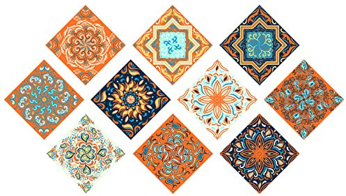Selbstklebende Fliesenaufkleber MZ-6-024 Orange 10CM X 10CM X 10Stück Mosaik Bodenaufkleber Wandfliese für Badezimmer Küche und Bad Deko Fliesenfolie für Bad u. Küche Kinderzimmer TV Hintergrund