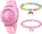 Kinderuhr Digital für Jungen Mädchen 3ATM Wasserdicht Kinder Armbanduhr mit Wecker Datum Stoppuhr Kinder Uhr für 3-10 Jahre (Rosa Binden Set)