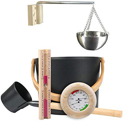 Ensemble d'accessoires de Sauna Ensemble de Seau de Sauna 5 pièces avec cuillère Seau de Sauna 7L avec cuillère/sablier/thermomètre hygromètre