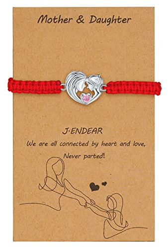 J.Endéar Mutter Tochter Armband Silber 925 für Damen Mädchen Rot Zirkonia Handgemachtes Kordel Herz Mutter Tochter Schmuck Geschenk, Rote