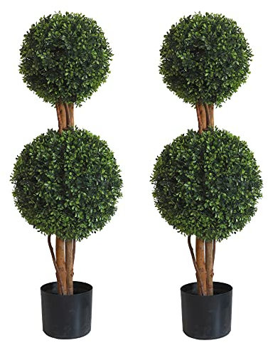 OAZALDA Lebensechter Buchsbaum, Doppelkugel-Formschnitt-Baum für Veranda, Haus, Garten, Dekoration, 91 cm, 2 Stück