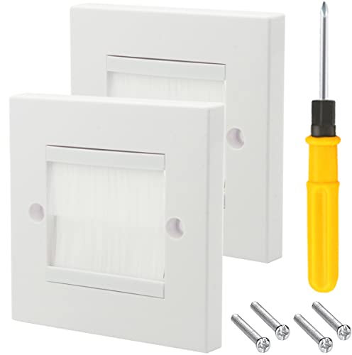 Acmerota Brush Wall Plate Single Gang Brush Plate Faceplate for Cable Pass Through Cover Outlets, Sockets and Tidy Up Wires, Standart UK White Wallplate with White Brush 2Pcs