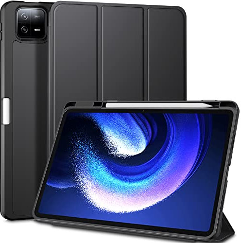 DONGZHU Coque pour Xiaomi Pad 6 / Xiaomi Pad 6 Pro (11 Pouces, modèle 2023) avec Porte-Stylo, Coque en TPU Anti-Chocs et étui Pliable (Noir)