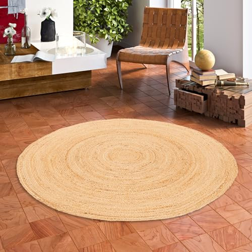 Pergamon Runder Jute Teppich Salsa - Handgefertigt aus strapazierfähiger Naturfaser - Schlichtes Design ohne Muster - Verschiedene Größen verfügbar