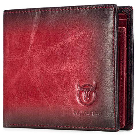 BULLCAPTAIN RFID-Brieftaschen für Herren, schmal, faltbar, echtes Leder, Vordertasche, Geldbörse mit 2 Ausweisfenstern QB-05, Purpur, Small, Retro