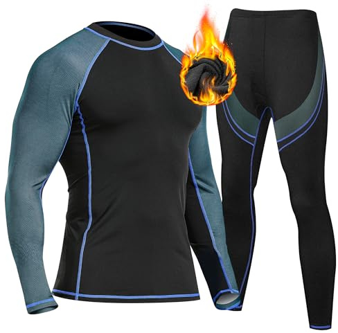 UNIQUEBELLA Mens Thermal Underwear Set Long Sleeve Tops Long Johns Thermal Base Layer Bottom Fleece Lined Quick Drying