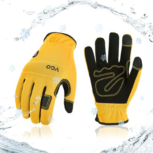 Vgo... 1 Paar Winterarbeitshandschuhe, warme Sicherheitshandschuhe bei kaltem Wetter,Leichte Mechanikerhandschuhe, wasserdicht Touchscreen (NB7581FLWP)