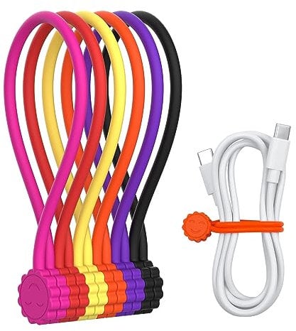 Rich&Ray Reusable Silicone Twist Ties, Magnetic Cable Ties with Strong Magnet for Organizing Cables, Hanging Stuff, Used in Many Ways or Just for Fun (6C - 6pack)