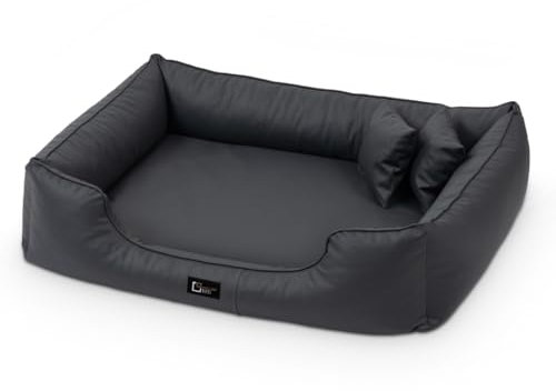 exclusive BED Orthopädisches Hundebett Max Grosse Mittelgroße Kleine Hunde - Hundekissen Hundesofa aus Kunstleder - Memory Foam Langlebig Abriebfest Reißfest (XL+|110x90cm, Grau)