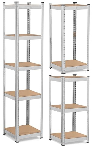 Humberg - Schwerlastregal - Metall - Keller - Garage - Lager - Werkstatteinrichtung - Werkzeugregal - mit 5 Böden aus MDF - Wandregal - Steckregal - Stehend - Hoch - 180x40x40 cm