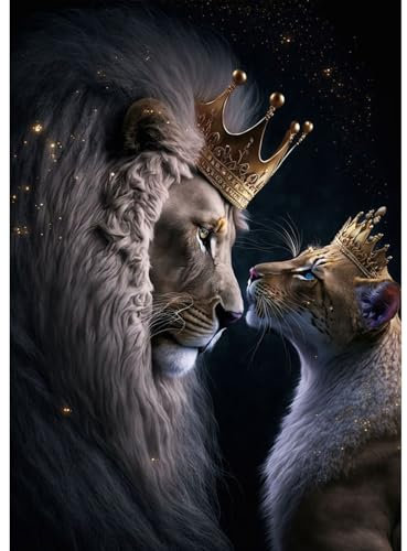 RICUVED Löwe König Diamond Painting Bilder, 5D Tiere Diamant Painting Bilder Erwachsene Diamant Malerei Bilder Set Full Drill Löwe Diamond Painting Cross Stickerei Malerei Set 30x40cm