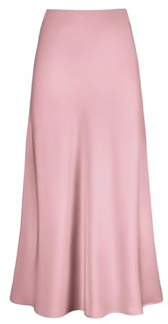 Gonna lunga da donna in raso con orlo a volant, svasata, a vita alta, linea ad A, gonna lunga da donna, elegante, aderente, gonna swing per feste, serate, discoteche, rosa, L