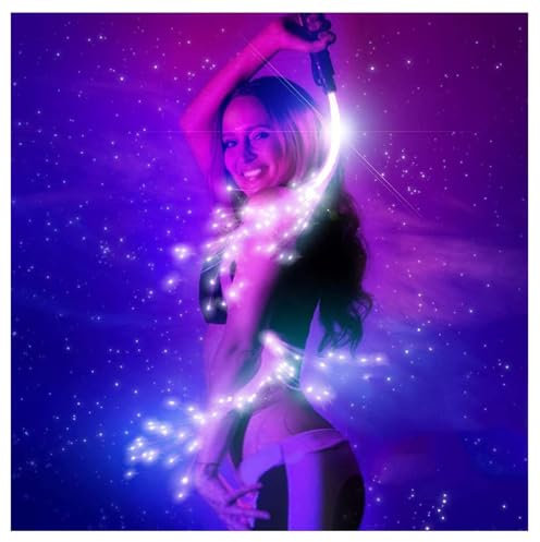 Frusta a Fibra Ottica a LED, Frusta da Ballo, Rotazione a 360° in 3 modalità,LED Fibra Ottica Frusta Danza Spazio Frusta Super Luce Luminosa per Feste, spettacoli di luci