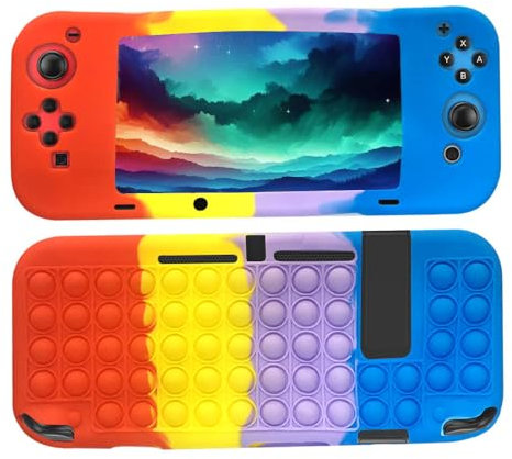 SDTEK Hülle Für Nintendo Switch, Bubble Fidget Pop Weiche Handyhülle Silikon Schutzhülle (Rot/Gelb/Lila/Blau)