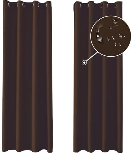 Ystyle Gardinen 2er Set, Thermovorhang Kälteschutz, Outdoor Vorhang Wetterfest Mit Ösen, Verdunkelungsvorhang, Vorhänge Blickdicht, Curtains Wohnzimmer, Thermovorhang Hitzeschutz, Kaffee Dunkel