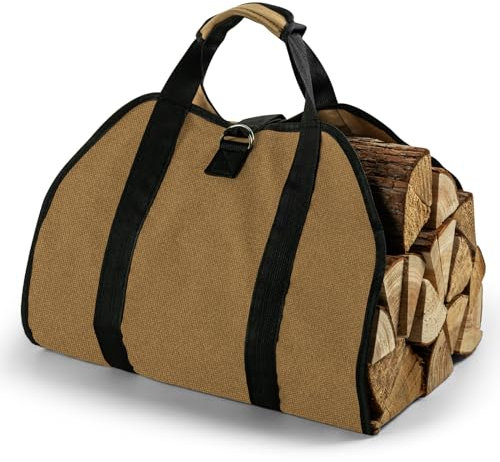 Goture Kaminholztasche 99 * 48 cm Brennholztasche mit Griffen Robustes 12A-Canvas Kaminholzträger for Firewood Stove Indoor Outdoor Camping Trip (Rust)
