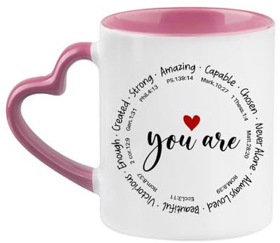 You are Amazing Coffee Mug, Christian Gifts for Women, Religious Gifts,11oz Heart Handle Ceramic Mug. (Pink)