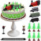 13 Pack Train Themed Cake Toppers Stand Up Train Pull-back Model Mini Train Toy Traffic Track Railway Lights Cake Decor with Green Tree Vintage Steam Engine Train Mix 8-12 Circle Cake Decorations