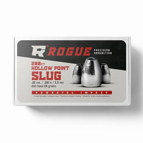 Rogue Precision Ultra-Premium Airgun Slugs .22 Cal Hollow Point Slug Airgun Pellets- Made in The USA- 200 Count- Precision Swaged- Repeat Perfection and Accuracy- Elevate Your Shooting
