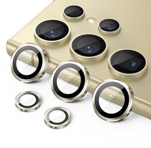 JETech Camera Lens Protector for Samsung Galaxy S24 Ultra, 9H Tempered Glass Metal Individual Ring Cover, Easy Installation Tray, HD Clear, 1 Set (Titanium Yellow)