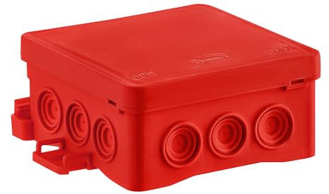 SIMET Anschlussdose NS6 FASTBOX&HOOK, Abmessungen 85 X 85 X 40 MM, rot, halogenfrei, selbstverlöschend, UV-beständig, IP54, mit Einhängemöglichkeit HNS, 1 St.
