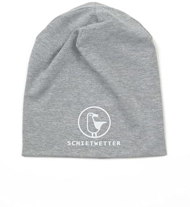 SCHIETWETTER Accessoire Kinder Mütze, Leichte Beanie, Übergangsmütze, dünne Kopfbedeckung, Logo-Print, stretch, warm, einfarbig grau/weiß 52