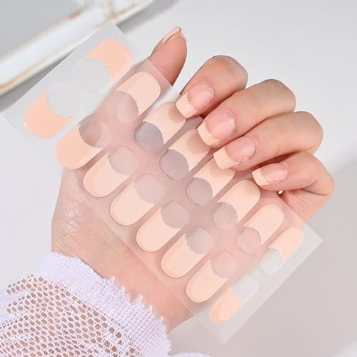 MrCuvaryas UV Gel Nagelfolie selbstklebend, Nagelsticker Nagelkunst Sticker Nagellack Aufkleber Nail art Selbstklebend, Maniküre Sticker Schöne Mode DIY (Black French) (Nude French, M-16pcs)