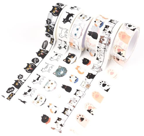 URROMA Cat Washi Tape, 6 Stück, Katzenmuster, Krallen, dekorativ, Clip, Bilderrahmen, Dekoration, Basteln, Zubehör, Klebeband