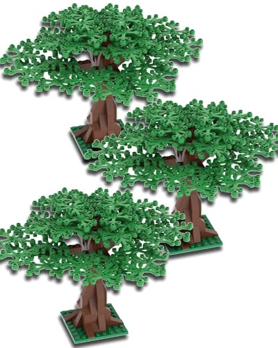 LONESTAR Bricks Klemmbausteine Set, 3X Laubbäume dunkelgrün, City Zubehör für Modellbau, kompatibel, naturgetreu, DIY Bausatz, 300 Teile, ABS Kunststoff