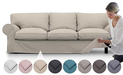 comfortly Ektorp 3-Sitzer-Sofa Ersatzbezug - Strapazierfähiger Schonbezug, Haustier- und Schmutzabweisend, Langlebiges Nano-Tech-Gewebe, Leicht zu Reinigen und zu Ersetzen (Beige)
