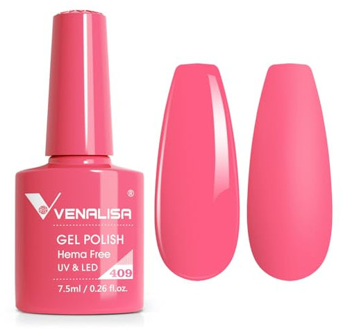 VENALISA Gel Nail Polish 7.5ml Raspberry Pink Color Gel Polish Soak Off UV LED Long-Wear Mirror Shine Essential for Nail Art Salon-Quality Manicure at Home