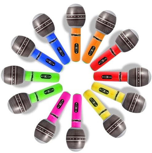 12PCS Inflatable Microphone, Blow up Microphone for Parties, Prop Microphone, Inflatable Party Props, 10 Inches Toy Microphone for Christmas Birthday Party Gifts, 6 Colors
