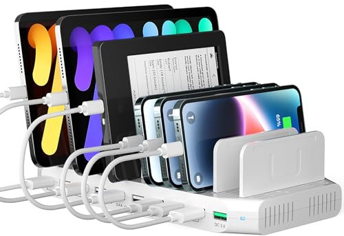 SUIDEK 60W Multiple Device Charging Station for Multiple Devices, 10 Ports USB Charging Station with QC 3.0 Port, USB Charging Dock with Adjustable Dividers Compatible with Tablets, Smartphones