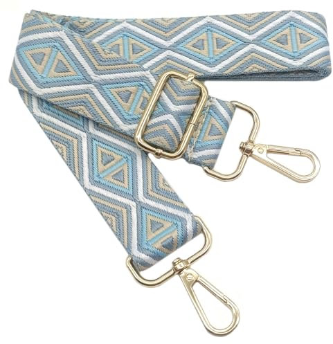 Verstellbarer Schultergurt für Taschen Beige Grau-blau, Taschengurte zum Wechseln, Taschengurt Breit mit Karabiner Gold, 80-130 cm Tragegurt Tasche für Damen Schulterriemen, Handtasche, 3.8cm, 1206