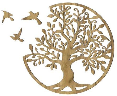SENTOP HDF0504 Tableau sculpté sur le mur en bois pour l'intérieur, motif d'arbre de vie (chêne doré, 120 cm)