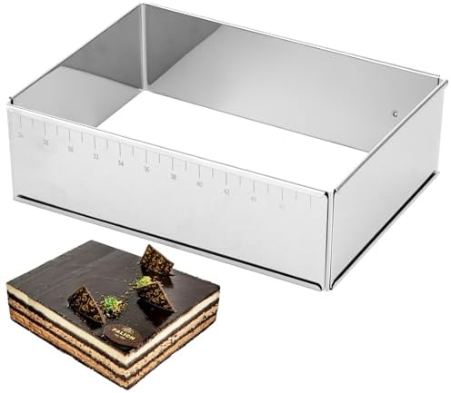 LDXDRU Adjustable Baking Frame 25-47cm x 18-34cm, 8cm Height Rectangular Cake Ring, Stainless Steel Cake Mold Cake Tin Cake Cutter for DIY Dessert Pizza Kitchen Baking