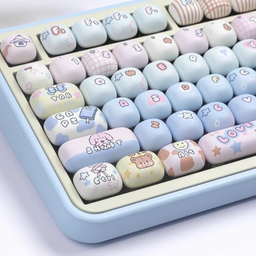 PBT Cute Keycaps, Blue MOG Profile Keycap, 139 Keys Rounded Custom Keycap Set for Mx Cherry Mechanical Keyboard 60 75 100 Prozent (Blue)