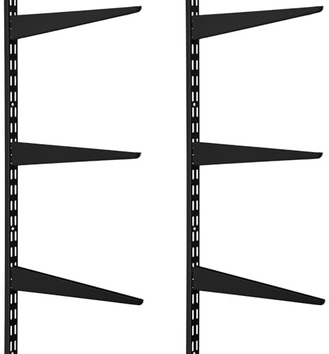 Colingmill 2 Pcs Twin Rail Upright Wall Shelving System 47.5 Inch with 6 Pcs Shelf Bracket 14.5 Inch Heavy Duty Adjustable Storage Rack Metal Support System for Kitchen Closet Home Indoor (Black)
