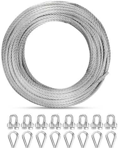 Hanured® 30M Ø6mm Cable Acier Inoxydable kit, 7X19 Noyaux de Toron Cable Métallique, 2900kg de résistance à la rupture, pour garde-corps de pont, plantes grimpantes