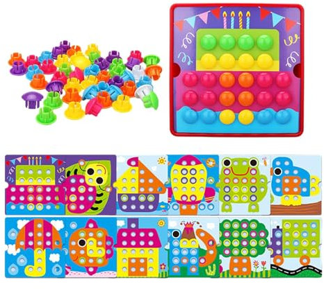 Luwecf Steckspiel mit Farbigen Pilznägeln, Geeignet für Kinder von 2 bis 4 Jahren, Stil b