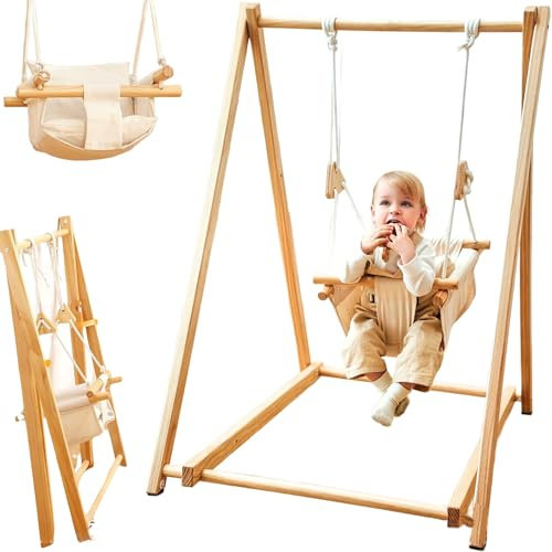 Balançoire en bois pour bébé - Avec siège à bascule - Pliable - Chaise à bascule pour bébé - Siège à bascule pour bébé - Bois de pin - Jouet en bois