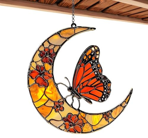 de mariposa monarca – Adorno de jardín de mariposa monarca y luna floral | Adorno acrílico, manualidades, colgante artístico para pared, jardín, decoración de habitación