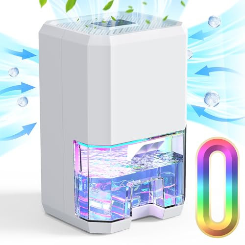 Deshumidificador FIAHNG, Deshumificadores Eléctrico, Apagado Automático, Luz de 7 Colores, Portátil, Temporizador 6-8-10H, Modo de Sueño Ultra Silencioso, Deshumidificador para Baño